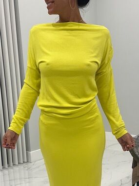 Women's Yellow Boatneck Long-Sleeve Dress
